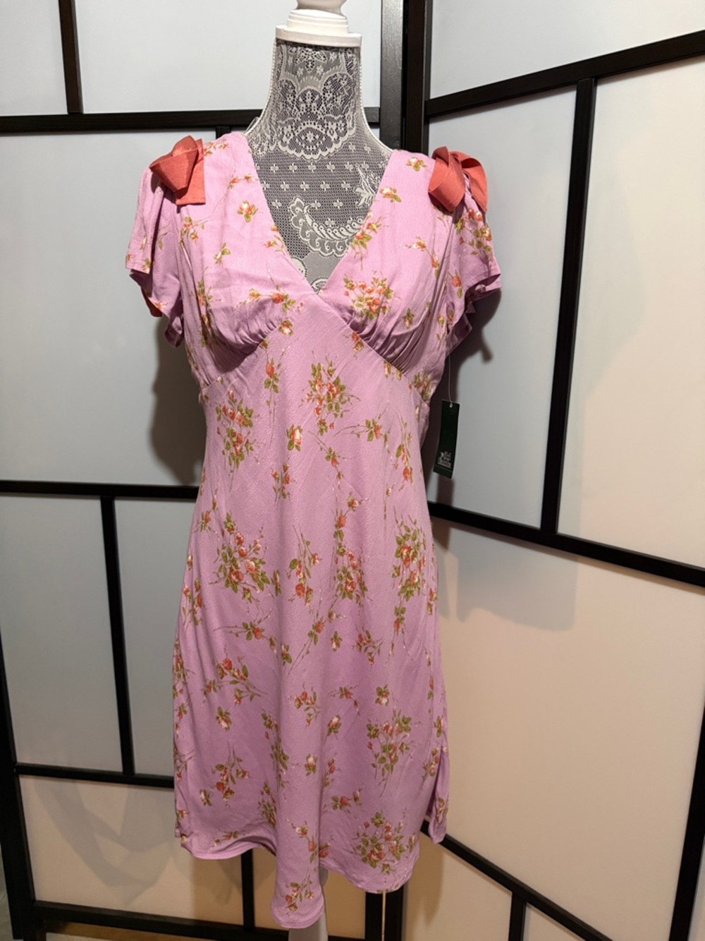 wild fable Lavender Pink Floral Mini Dress with Coral Bow Straps